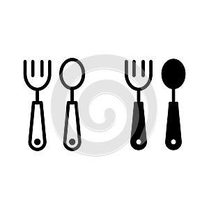 Baby spoon and fork line and glyph icon. Cutlery vector illustration isolated on white. Kitchenware outline style design