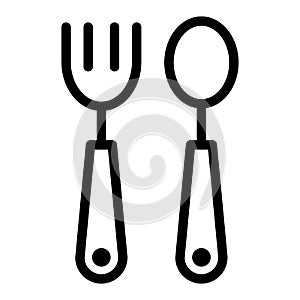 Baby spoon and fork line icon. Cutlery vector illustration isolated on white. Kitchenware outline style design, designed