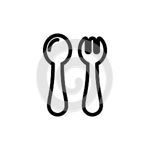 Baby spoon and fork thin line icon. Outline symbol baby cutlery for the design of children's webstie and mobile applications. Out