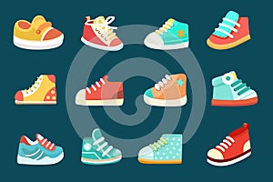 Baby sport shoes vector set isolated on a white background.