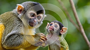Baby Squirrel Monkey and Mother Watching