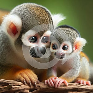 Baby Squirrel Monkey and Mother Watching