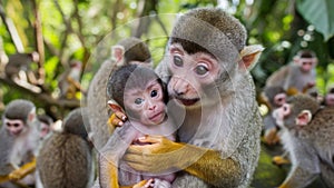 Baby Squirrel Monkey and Mother Watching