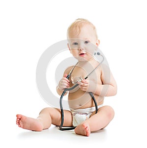 Baby with stethoscope in hands photo