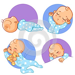 Baby stickers set. Sleeping baby. Various poses.