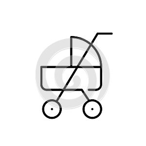 Baby stroller. Convenient transport for infants and toddlers on outings. Parenting and child care. Vector icon
