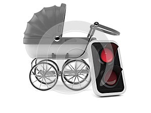 Baby stroller with red traffic light