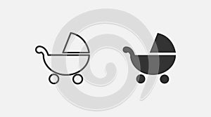 Baby stroller vector icon illustration for web and mobil app on grey background