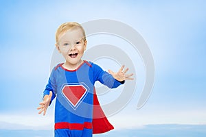 Baby Superhero, Kid Man in Blue Super Hero Costume, Superman