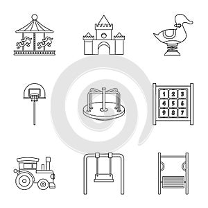 Baby swing icons set, outline style