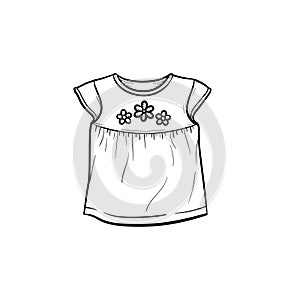 Baby t-shirt hand drawn outline doodle icon.