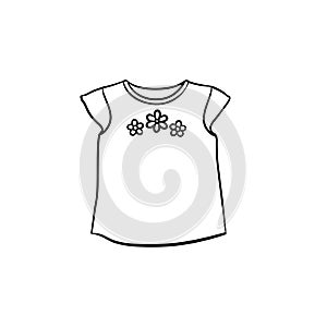 Baby t-shirt hand drawn outline doodle icon.