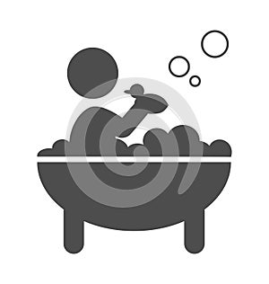 Baby takes a bath with rubber duck pictogram flat icon isolated