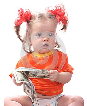 Baby taking dollars.