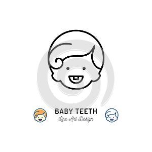 Baby Teeth Icon, Little boys with first tooth, child smiling. Children`s dental care thin line icon. Vector illustration