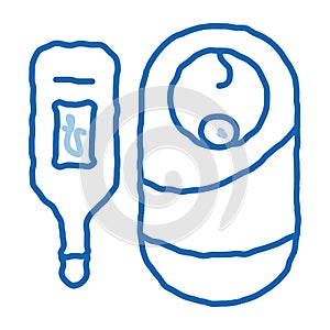 baby temperature measurement doodle icon hand drawn illustration