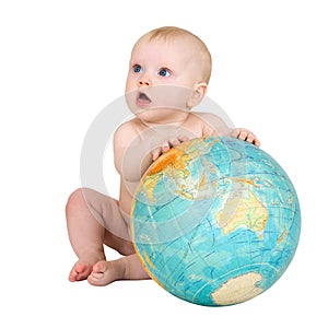 Baby and terrestrial globe photo