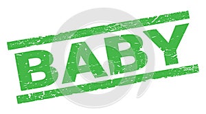 BABY text on green rectangle stamp sign