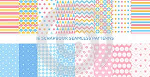 Baby textile seamless pattern collection. Set of geomteric sweet, stripe vector background. Wallpaper cover