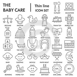 Baby thin line SIGNED icon set, toy symbols collection, vector sketches, logo illustrations, children signs linear