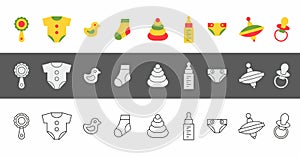 Baby things icons set