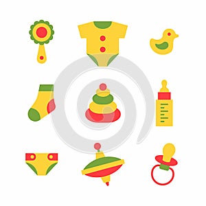 Baby things icons set