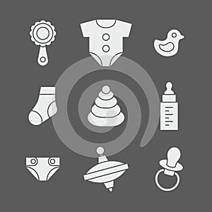 Baby things icons set