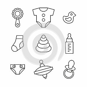 Baby things icons set