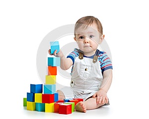 Baby toddler playing building block toys