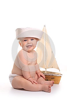 Baby Toddler Sitting up Wearing Sailor Hat