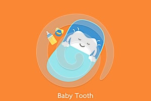 Baby tooth sleep on blue bed - first teeth concept