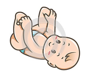 Baby Touching Feet Vector Illustration