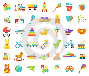 Baby toy isolated. Vector illustration. Set kids toys.