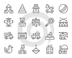 Baby Toy line icons set, kid play sign, children fun and activity game
