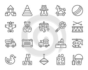 Baby Toy simple black line icons vector set