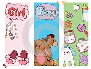 Baby toys banner cartoon family kid toyshop design cute boy and girl childhood art diaper drawing graphic love rattle photo