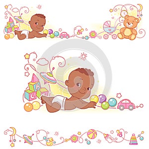 Baby and toys borders. decorative elements frame.