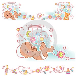 Baby and toys borders. decorative elements frame.