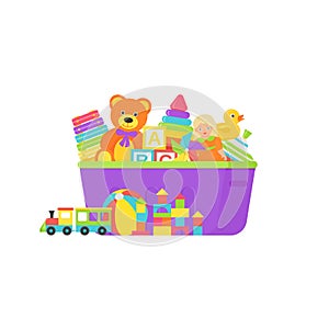 Baby toys in box. Vector illustration in flat design