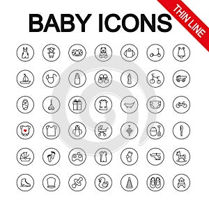 Baby toys, feeding and care. Universal Icons. Vector. Editable Thin line.