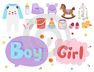 Baby toys icons cartoon family kid toyshop design cute boy and girl childhood art diaper drawing graphic love rattle fun photo