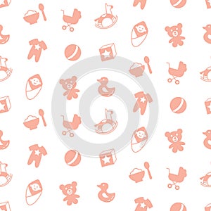 Baby toys seamless pattern with line doodle icons