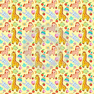 Baby toys seamless pattern vector animal background.