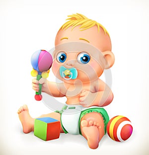 Baby and toys, vector icon