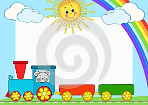 Baby train. Children photo framework.