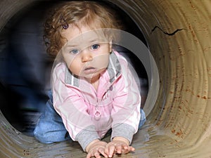 Baby in a tunnel