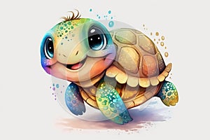 Baby Turtle Bliss: A Watercolor Delight, Isolated on White background - Generative AI