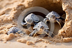 Baby turtles breaking free from their eggshells