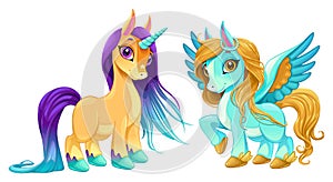 Baby unicorn and pegasus with cute eyes