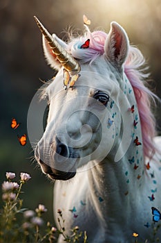 Baby Unicorn Portrait: Golden Horn and Butterfly Bliss